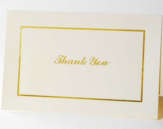 Gold Foil Thank You Cards, Letterpress Printed Note Cards, Elegant Calligraphy (Set of 8)