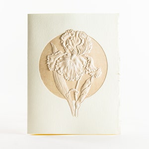 6 cartes en relief Iris. Cartes Fleur en typographie. Jeu de 6 cartes. Intérieur vierge. Grande carte Iris.