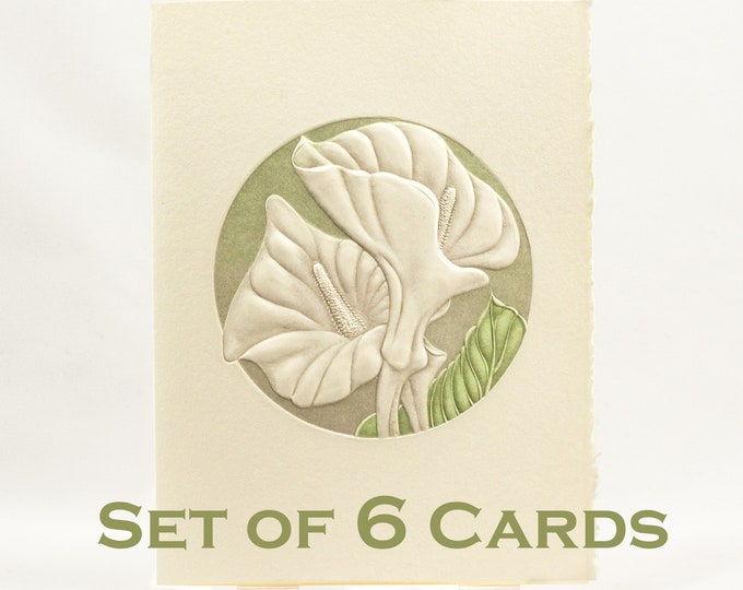 6 Calla Lily Card Set. Gift set. Floral cards. Stationery set. Embossed flower cards. SALE. Blank inside.