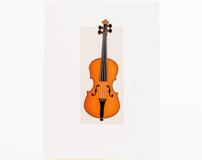 Violin Card.Music stationery.Violin note card.Pack of 6 cards or Single card.Bright white folded card.