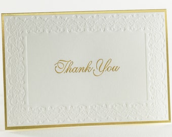 8 Embossed Thank You Card Set Gold foil Thank You notes Pack of 8 cards. Blank inside.