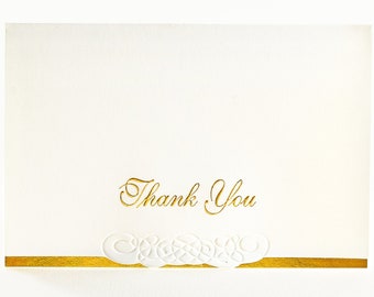 8 Gold Thank You Cards. Embossed Thank You notes Pack of 8 cards. Blank inside.