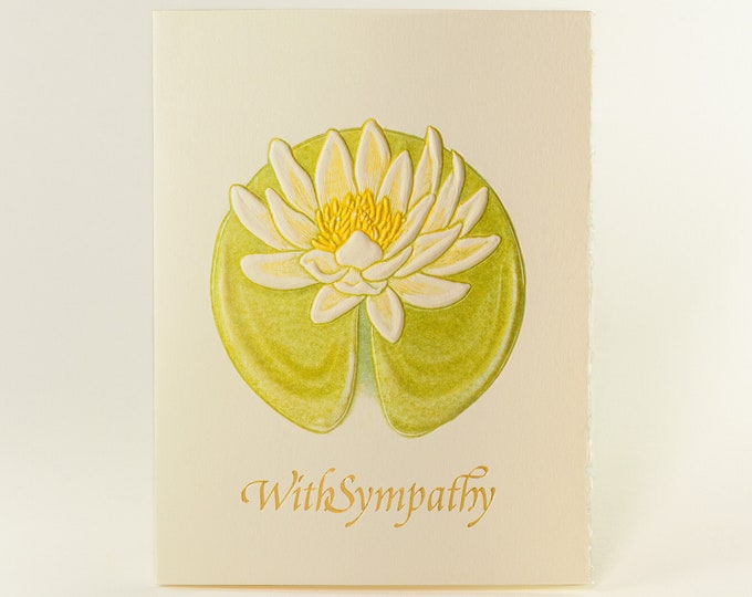 Sympathy Water Lily Card. Sad grief card. Comfort card.With Sympathy card. Lotus Flower card. Single card or Set of 6 cards. Blank inside.