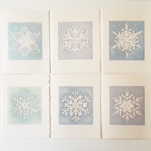 6 Cartões em relevo de floco de neve. Conjunto de cartões de Natal. Conjunto de cartões variados. Em branco ou Saudações da estação dentro.