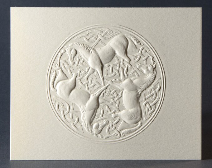 6 Celtic Horse Knot Embossed Cards. Letterpress Horse card. Stationery set. Valentine's Day cards. Blank inside.