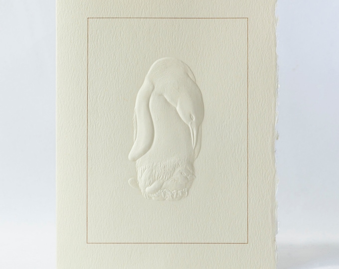 6 Penguin Embossed Cards. Mom and baby card. Wildlife note cards. Nature card. Pack of 6 cards. Blank Inside.