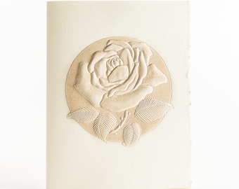 6 biglietti con stampa tipografica a rilievo a forma di rosa: set di biglietti d'auguri floreali, articoli di cancelleria botanici, vuoti