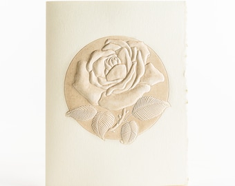 6 Rose embossed cards.Letterpress Flower cards.Set of 6 cards Art cards.Blank inside.