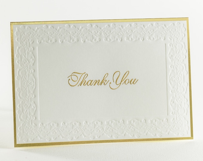 8 Embossed Thank You Card Set Gold foil Thank You notes Pack of 8 cards. Blank inside.