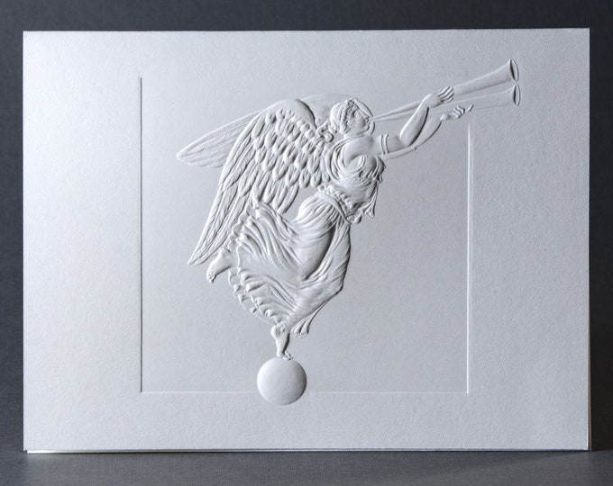 6 Embossed Angel Cards.  Christmas Angel. Set of cards. White Christmas cards A6. Blank inside.