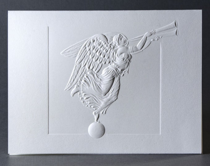 6 Embossed Angel Cards.  Christmas Angel. Set of cards. White Christmas cards A6. Blank inside.