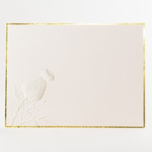 10 kaarten met distelreliëf en goudfolierand. Briefpapierset. Bloemenkaarten. Botanische kaarten. Platte kaarten.