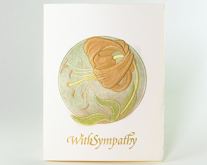 Sympathy Tiger Lily Card.Sad grief card.Comfort card.With Sympathy card.Single card or Set of 6 cards. Blank inside.