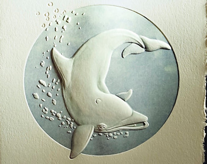 Dolphin Note Card. Embossed Animal card. Birthday card. Sea Life card. Pack of 6 cards or Single Card. Blank Inside.