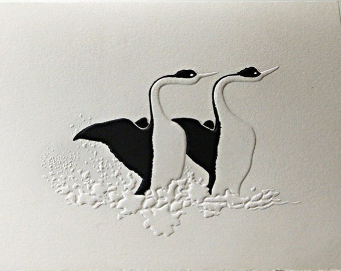 Embossed Swans Love Card: Letterpress Art, Deckle Edge Stationery (Set of 6 or Single)