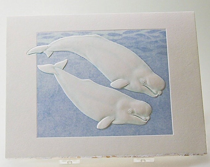 Beluga Whales Card.Couple card.Wildlife card Embossed Set of 6 cards or Single Card. Blank inside.