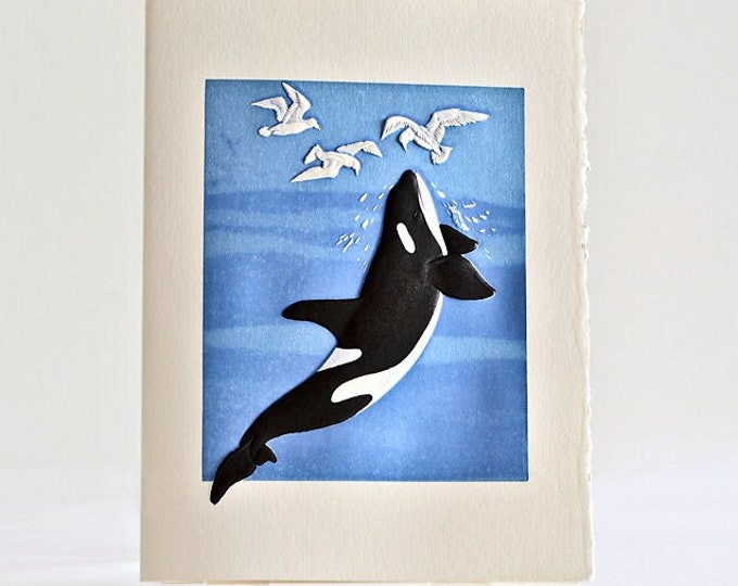 Whale Letterpress Card.Card for friend.Ocean Wildlife card.Pack of 6 cards or Single Card. Blank inside.