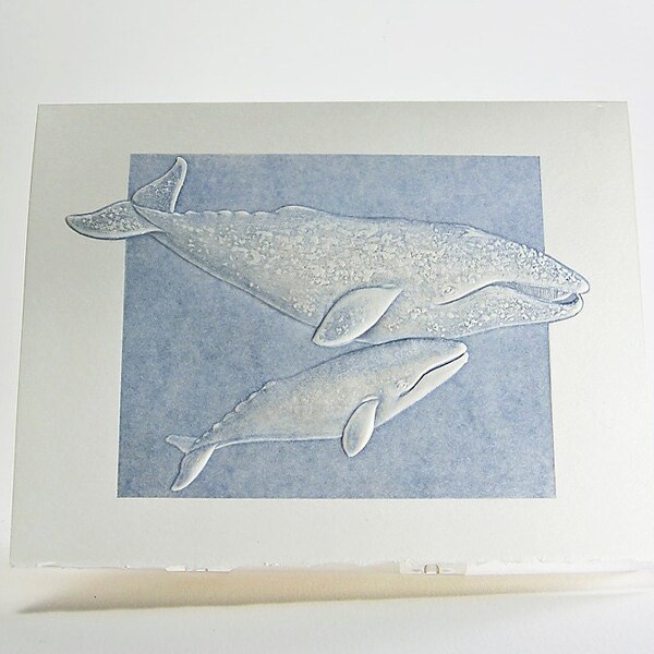 Letterpress Grauwale Karte, für Mama und Baby geprägte Karte (einzeln oder als Set)