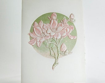 Apple Blossom Card. Embossed floral card. Pink flowers card. Pack of 6 cards or Single card. Blank inside.