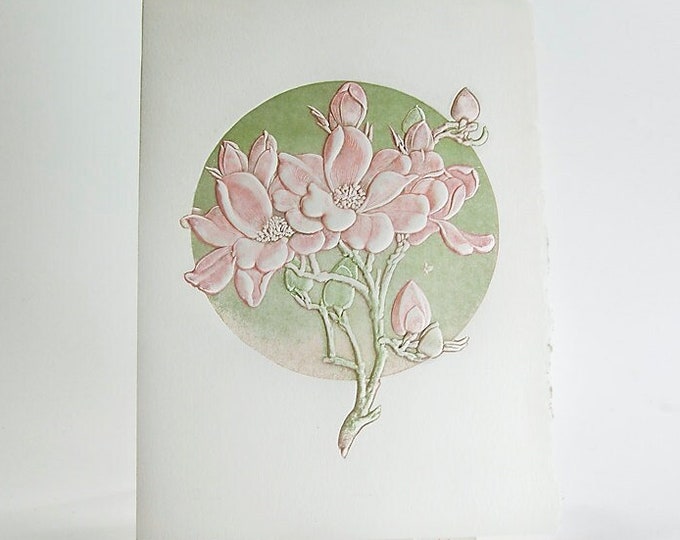 Apple Blossom Card. Embossed floral card.Pink flowers card. Pack of 6 cards or Single card. Blank inside.