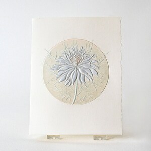 Blue Flower Card.Letterpress. Love In a Mist.Embossed 6 card set or Single card Blank inside.