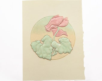 Cyclamen Flower Card. Embossed Flower Card. Floral 6 card set or Single card. Blank inside.