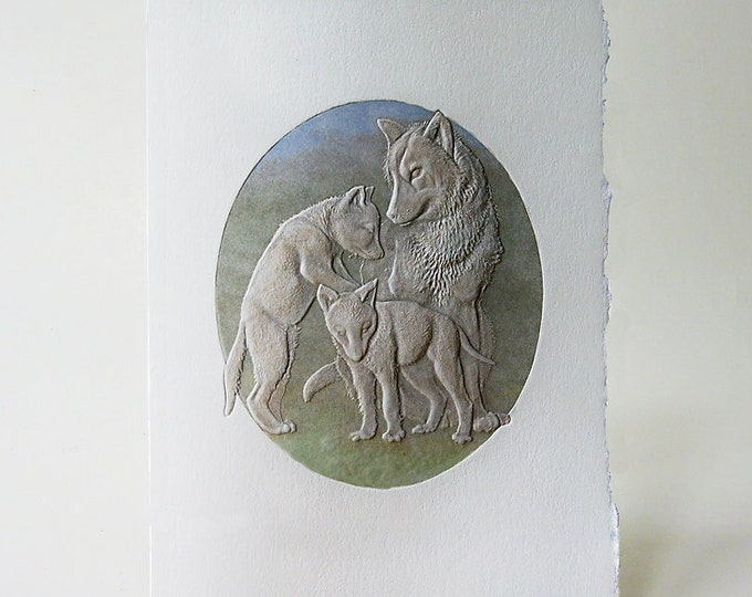 Wolves Embossed Card. Family card.Wild Animal card.Set of 6 cards or Single card. Blank inside.