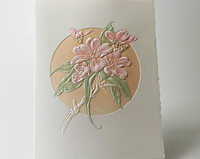 Peach Flower Card. Mothers Day card.Birhday card. Easter card. Art card. Set of 6 cards or Single card. Blank inside.