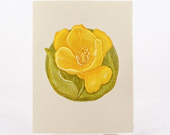 Tulip Letterpress Card. Embossed Flower Card.Set of 6 cards or Single card. Blank inside.