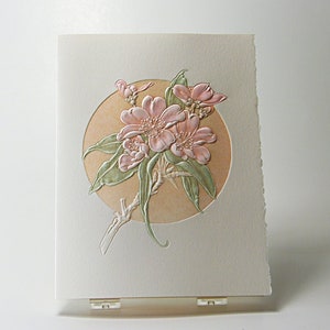 Peach Flower Card. Mothers Day card.Birhday card. Easter card. Art card. Set of 6 cards or Single card. Blank inside.