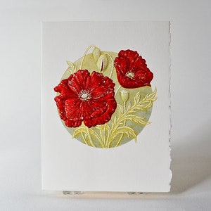 Fleur de pavot typographique. Carte de coquelicots en relief. Lot de 6 ou une seule carte. Blanc à l'intérieur.