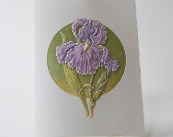 Purple Iris Card. 25th Anniversary card. Embossed Iris card. Floral card. 6 card set or Single card. Blank inside.