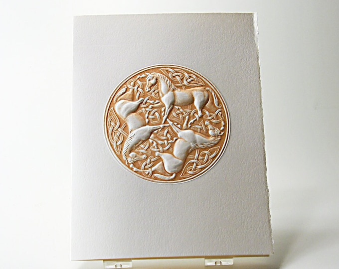Celtic Horse Knot Card.Letterpress Horse card. Pack of 6 cards or Single card. Blank Inside.