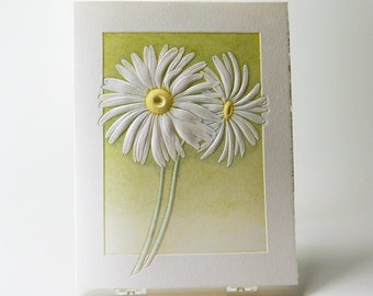 Daisies Card Letterpress. Daisy embossed card. Set of 6 cards or Single card. Blank inside.