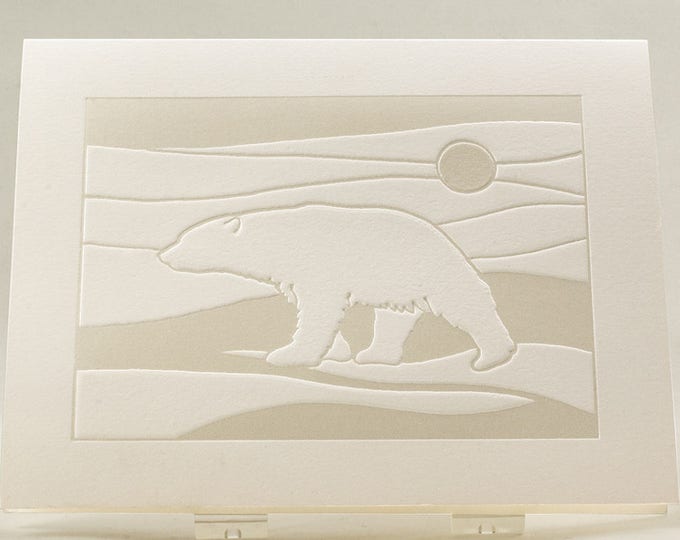 Polar Bear Card. Modern Christmas card. White Holiday card.Set of 6 cards or Single card. Blank inside.