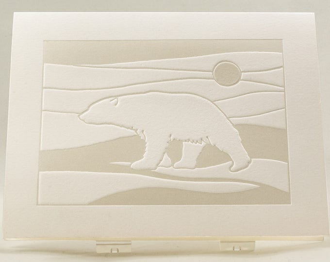 Polar Bear Christmas Card: Embossed Arctic Scene, Winter Holiday Greeting (Set or Single)
