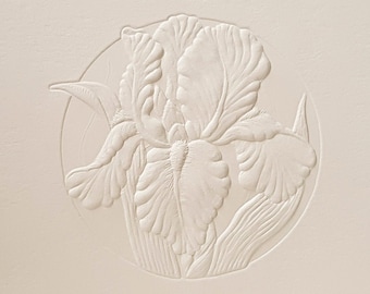 8 Embossed Iris Cards Flower Letterpress Set Floral card Birthday. Blank inside.