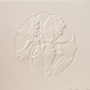 8 Embossed Iris Cards Flower Letterpress Set Floral card Birthday. Blank inside.