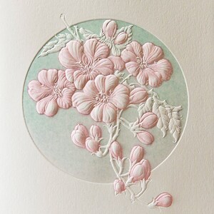 Plum Blossom Card. Embossed flower.Letterpress.Art Greeting Card. Single card or Set of 6 cards.Blank inside. image 2