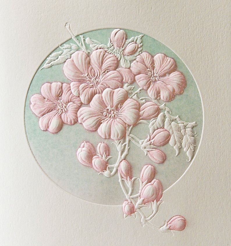 Plum Blossom Card. Embossed flower.Letterpress.Art Greeting Card. Single card or Set of 6 cards.Blank inside. image 2