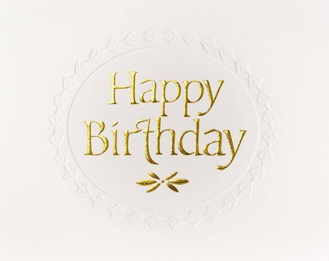 Gold  Foil Happy Birthday Card with Embossed Ornaments. Embossed birthday card Pack of 6 or Single card.Blank inside.