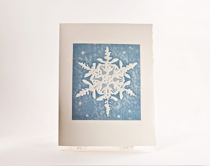 Laurentian Snowflake Card Letterpress Holiday Card.Set of 6 cards or Single card. Blank or Season's Greetings inside.