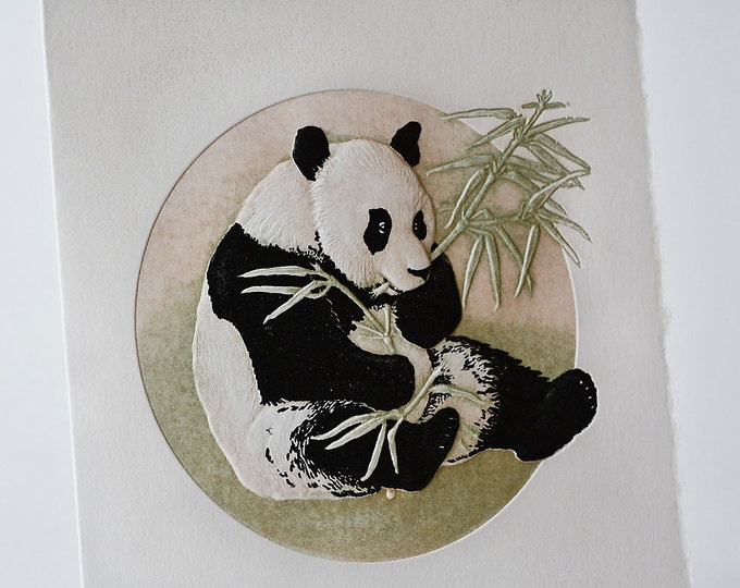 Panda Bear Card. Embossed Animal Card. Card for Dad. 6 Card set or Single Card Blank Inside