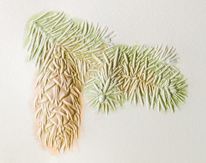 Embossed Pine Branch Christmas Card - Holiday Pine Tree - Winter Birthday -  Letterpress Stationery - Set of 6