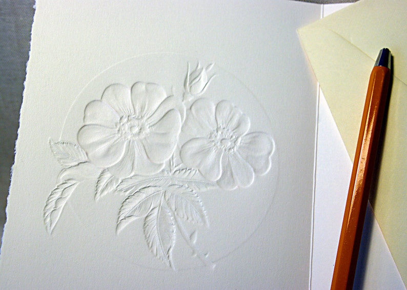 Wild Rose Card. Embossed floral card. 6 card set or Single card. Blank inside. image 3