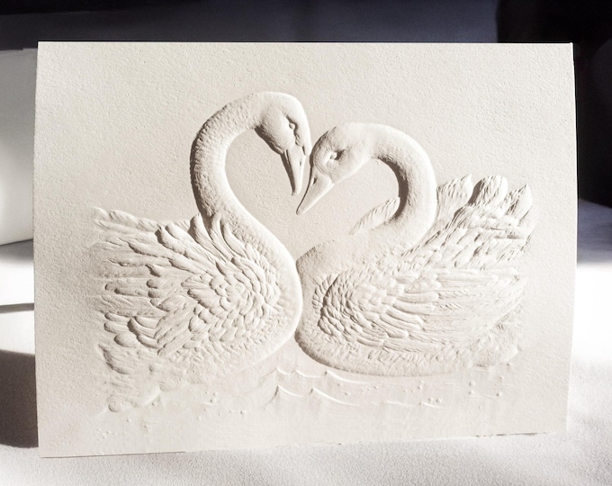 6 Swans Love Cards. Gift pack of cards. Elegant Stationery set. Embossed Swans cards. Blank inside.