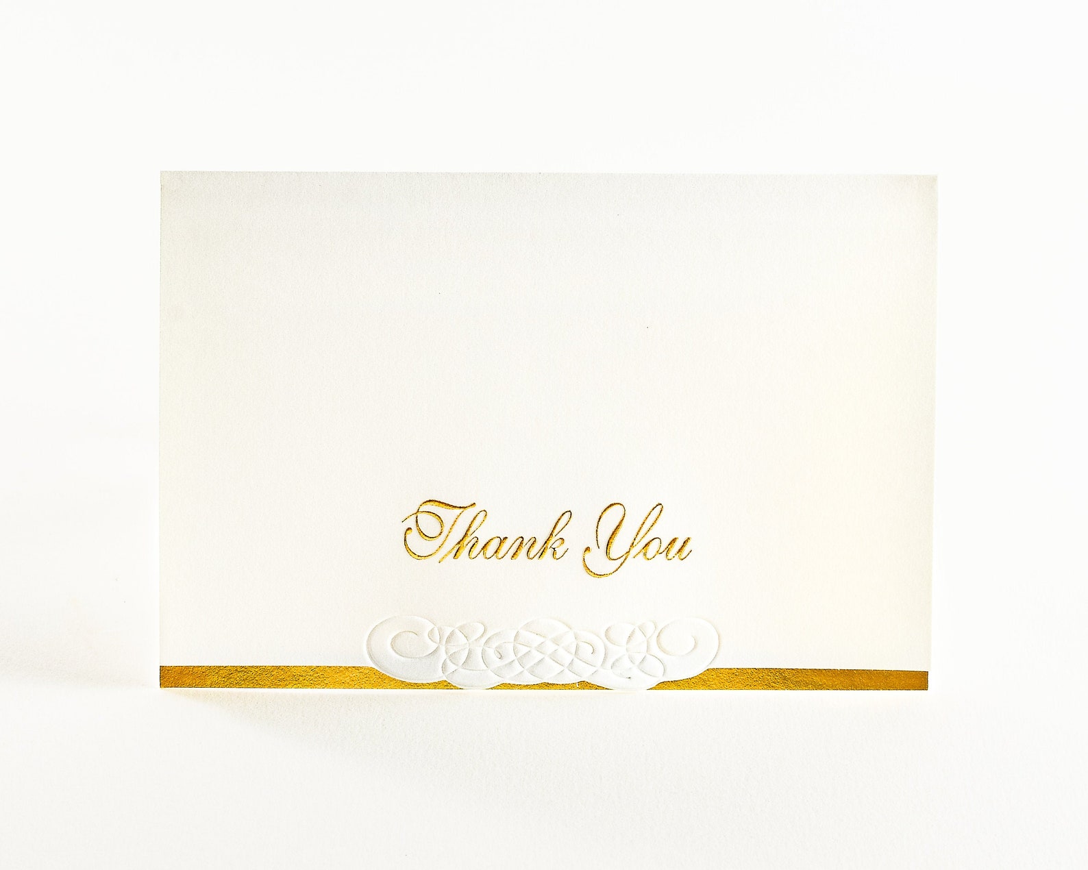 8 Gold Thank You Cards. Embossed Thank You Notes Pack of 8 Cards. Blank