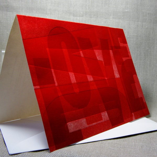 Red Love Letterpress Card, Valentine's Day, Anniversary, Wedding Greeting, Blank (Single or Set)