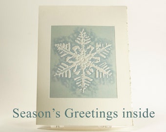 6 Snowflake cards. Letterpress Christmas card Modern holiday card.Pack of 6 cards. Season's Greetings inside. Mont Blanc snowflake.