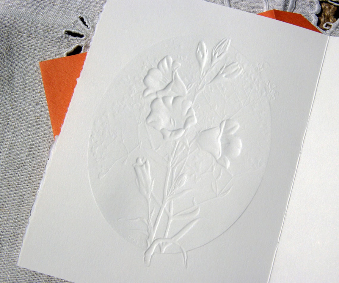 Letterpress Bellflower Card, Embossed Floral Design, Botanical Garden ...